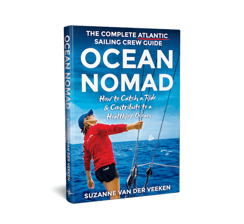 Ocean nomad book cover featuring a crew guide for hitchhikers crossing the Atlantic.