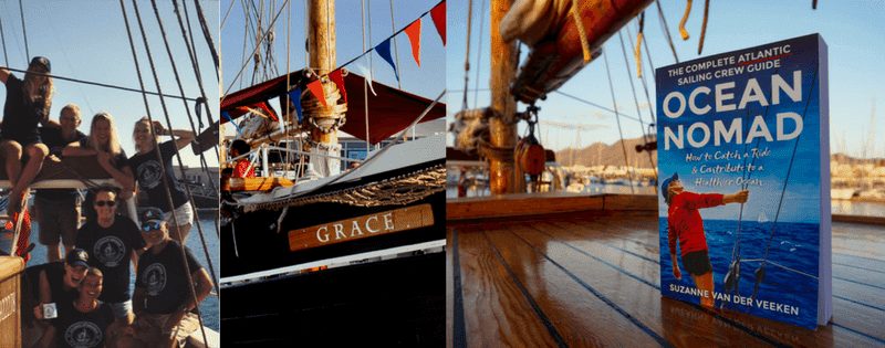 A nomad's ocean adventure captured in a single picture featuring a boat and a book.