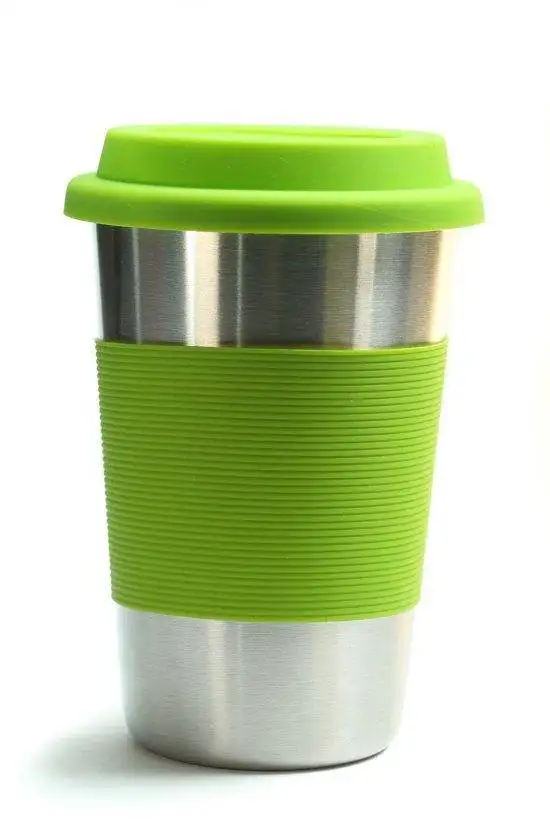 a stainless steel travel mug