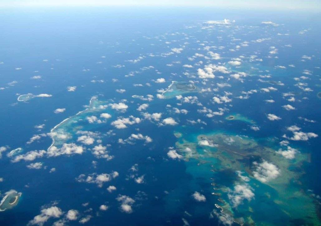 An aerial perspective showcasing the ocean during a flight.