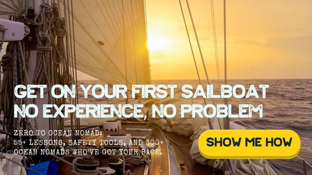 A sailboat deck at sunset invites you to start your dream adventure—learn the basics in our introductory sailing course for beginners. Picture yourself one day sailing across the Atlantic. Tap the yellow “Show Me How” button to begin.