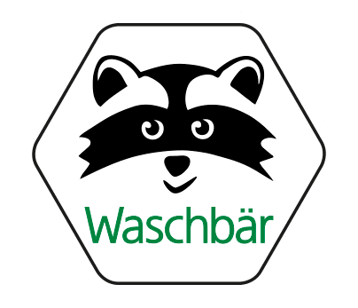 a raccoon logo with the words waschbar on it.
