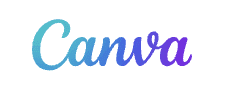 A blue and purple logo with the word Canva.